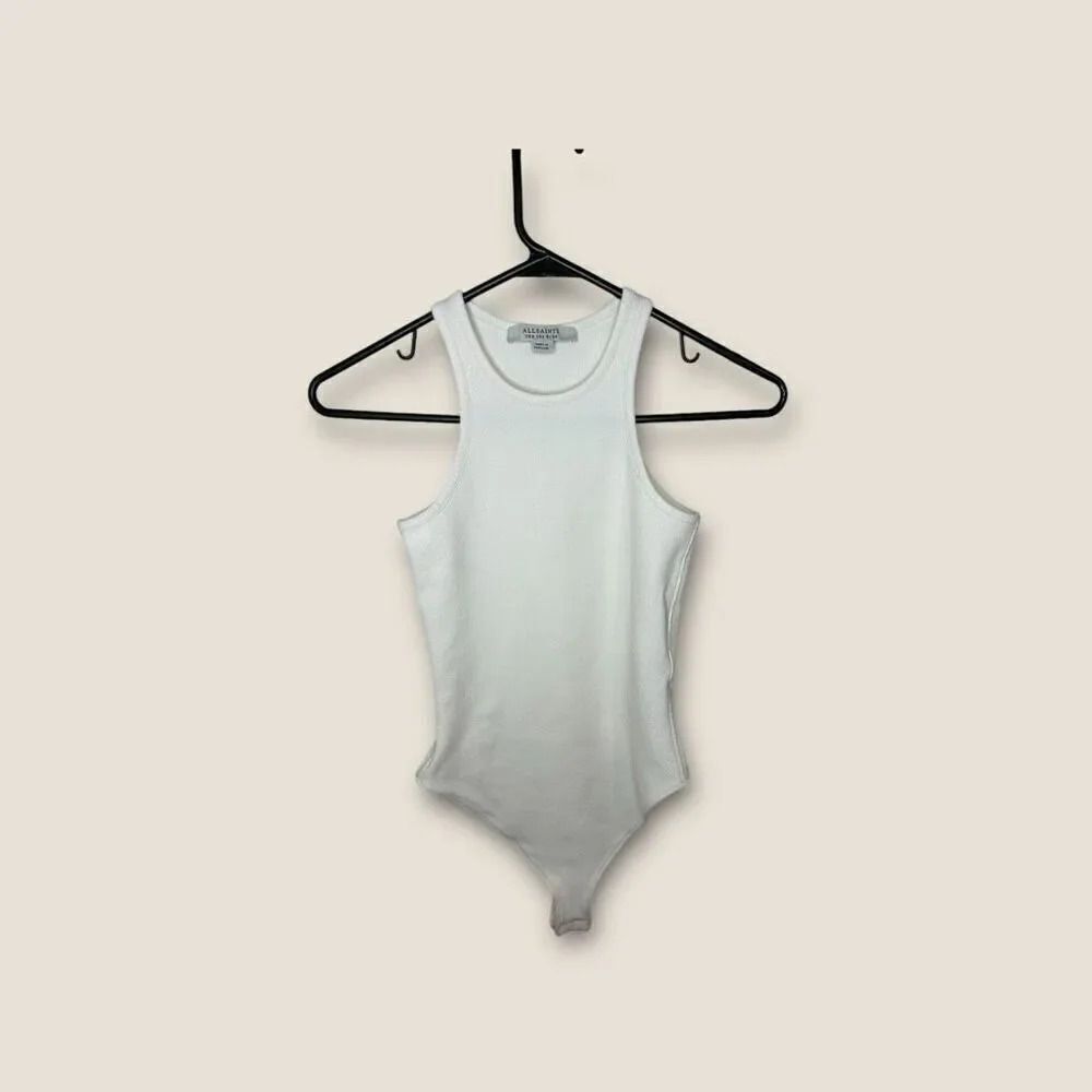 All Saints High Neck Ribbed Bodysuit White Size 2